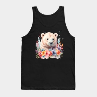 A polar bear decorated with beautiful watercolor flowers Tank Top